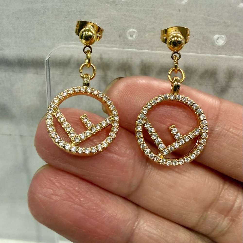 FENDI Gold-Tone Crystal Circle Drop Charm Earrings - Women Jewelry